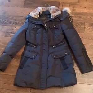 Andrew Marc Black Jacket with Rabbit Fur Trim XS